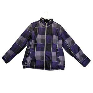 ZeroXposur Womens XL Reversible Jacket Purple Plaid Black Fleece Zip Up (Flaw)